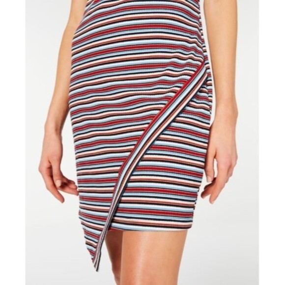 BCX Dress Womens Junior‎ Large Multicolor Striped Asymmetrical Mini Sheath NWT - Picture 3 of 11